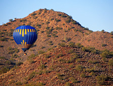 One of our balloons flying low over some of the many mountains in Phoenix, Arizona