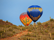 One of our hot air balloons investigates a nearby hillside with a friendly neighbor
