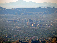 A telephoto view of downtown Phoenix, Arizona from the vantage point of our hot air balloon basket